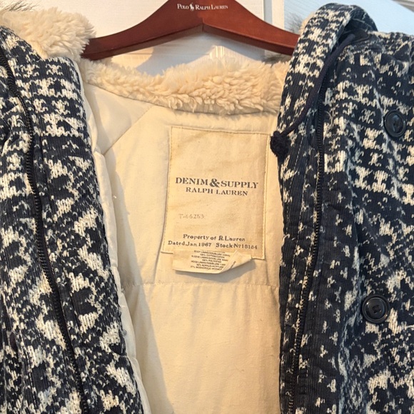 Denim & Supply Ralph Lauren Black and Cream Puffer Coat - Picture 2 of 11